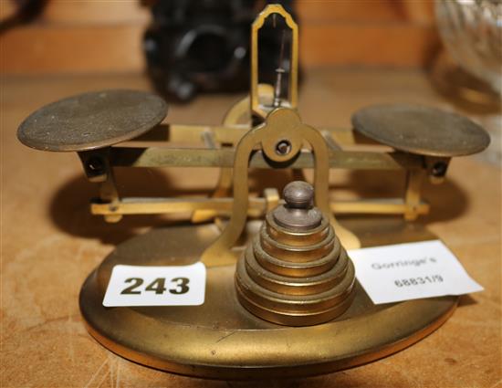 Set of Victorian brass postal scales and weights